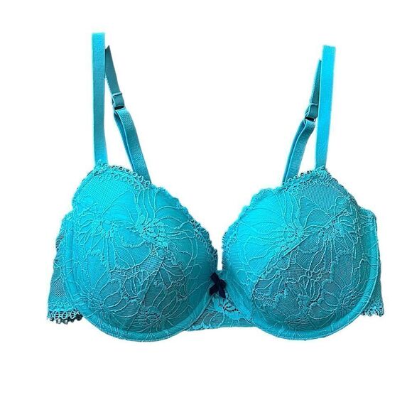 Heidi Klum Blue Lace Full Coverage Padded Bra Size 36D - Picture 1 of 4